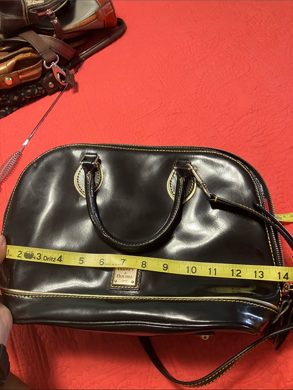 Dooney & Bourke Black Patent Satchel with Gold Hardware - Picture 5 of 6